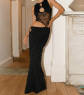 Halter Keyhole Neck Floral Lace Side Panel Asymmetric Cut Out Maxi Dress