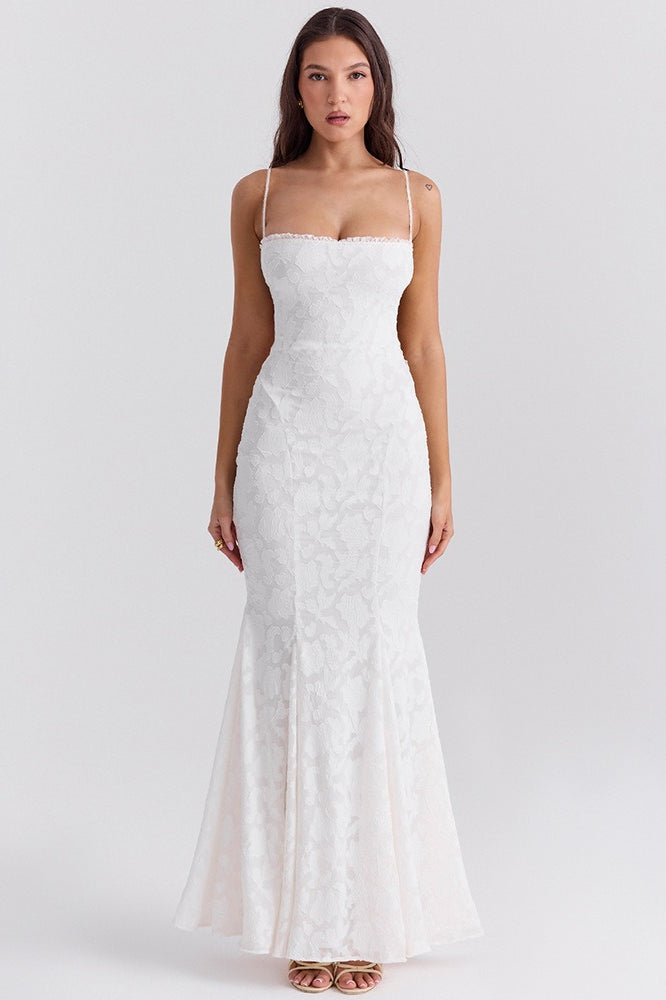 White Spaghetti Strap Back Lace-up Dress
