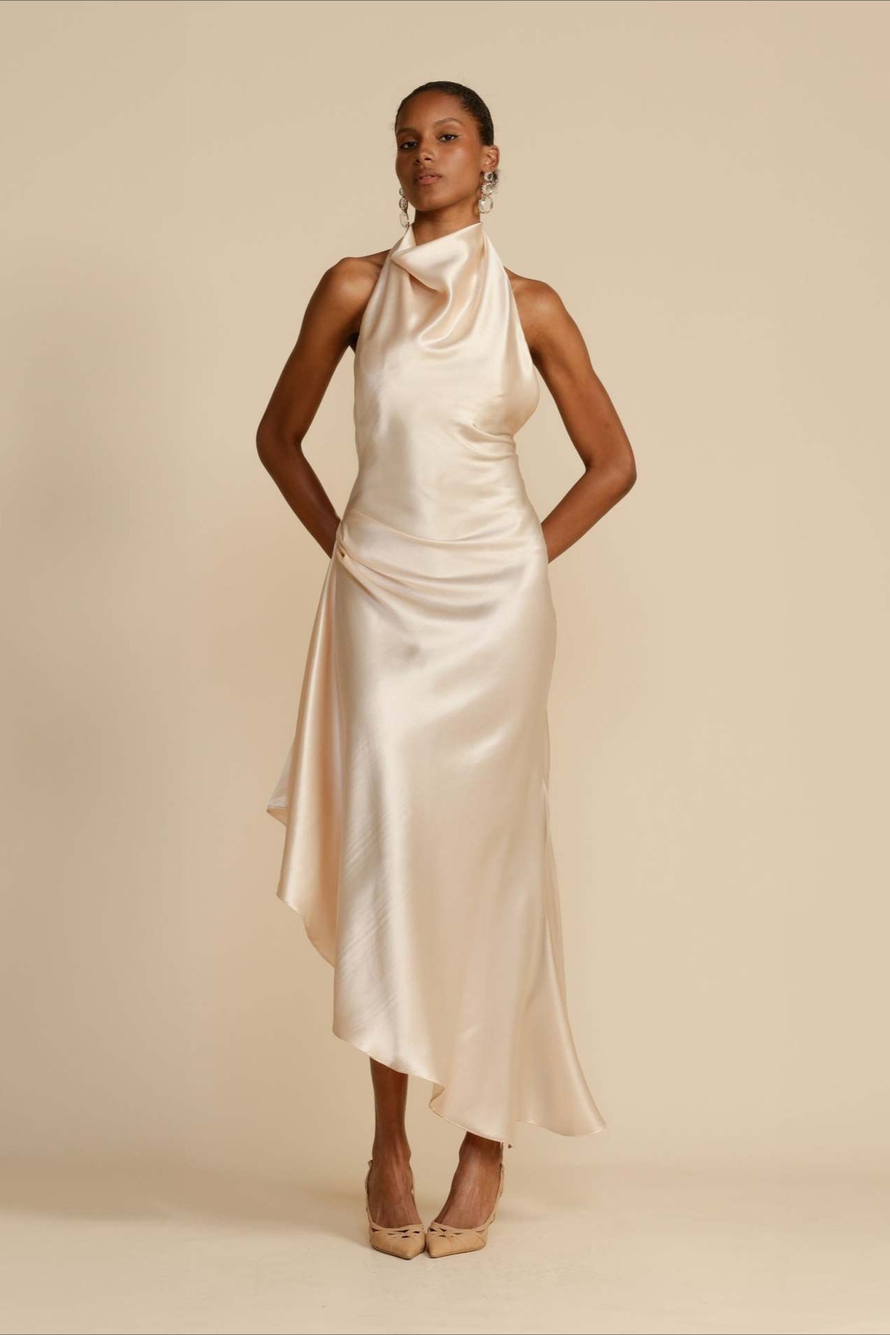 Satin Slit Backless Dress