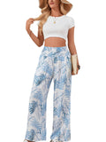 Tropical Wide Leg Pants | Shirred Waist Women__ Style