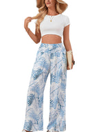 Tropical Wide Leg Pants | Shirred Waist Women__ Style