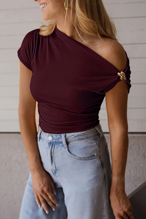 Solid Color Metal Decoration Short-sleeved Casual T-shirt