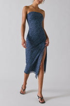 Mesh Tie-dye Slit Strapless Maxi Dress