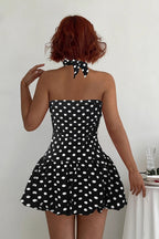 Polka Dot Halter Neck Bubble Hem Mini Dress