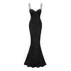 Théoline Black Floral Appliqué Corset Maxi Dress