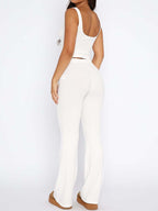 Solid Breasted Tank Top & Lace Up Pants Set