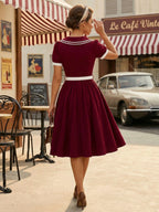Double Layer Peter Pan Collar Embroidery Puff Sleeve Swing Dress For Women 2026