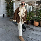 Fashion Lamb Woolen Spliced Warm Coat For Women Vintage Side Buttons Lapel Full Sleeve Jackets Lady Autumn Winter Thick Outwear