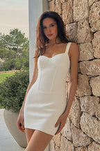 Boucle Corset Boning Sweetheart Neck Wide Strap Bodycon Mini Dress