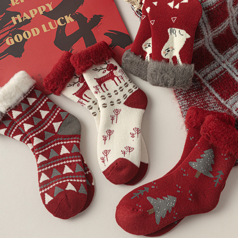 Plush Extra Thick Terry Red Mid Length Socks