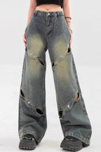 Heavy Cutout Vintage Long Wide Leg Jeans