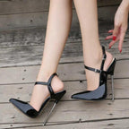 Metal Stiletto High Heels Women Patent Leather Slingbacks Pumps - 16cm
