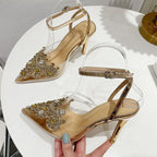 Transparent PVC Women Pumps with Sexy String Bead Crystal High Heels