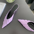 Purple Pink Pointed Toe Women Slippers with Thin Low Heels