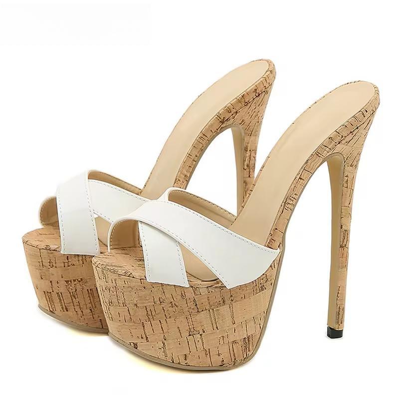 Super High Heels Slippers Sandals Women PU Leather Party Shoes