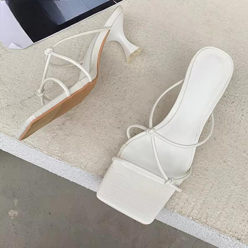 Summer Gold Slipper Low Heel Slides Peep Toe Sandal with Square Heel