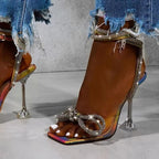 Rhinestone Bowtie Spike Heel Sandals for Women, Sizes 35-42