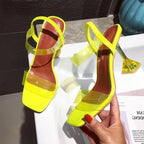 White Yellow PVC Jelly Sandals with Crystal Open Toe and Perspex Spike Transparent Heel