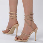 Crystal Ankle Cross Strap Sandals for Women