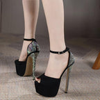 Summer Sexy Peep Toe 16CM Rhinestone Cover Heel Stripper Pole Dance Platform Shoes for Women