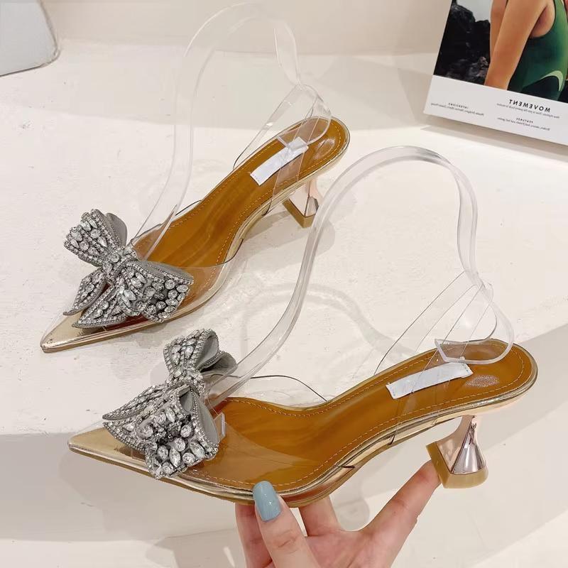 Crystal Sequined Bowknot Silver Women Pumps with Low and High Heels for Spring and Autumn