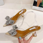 Crystal Sequined Bowknot Silver Women Pumps with Low and High Heels for Spring and Autumn