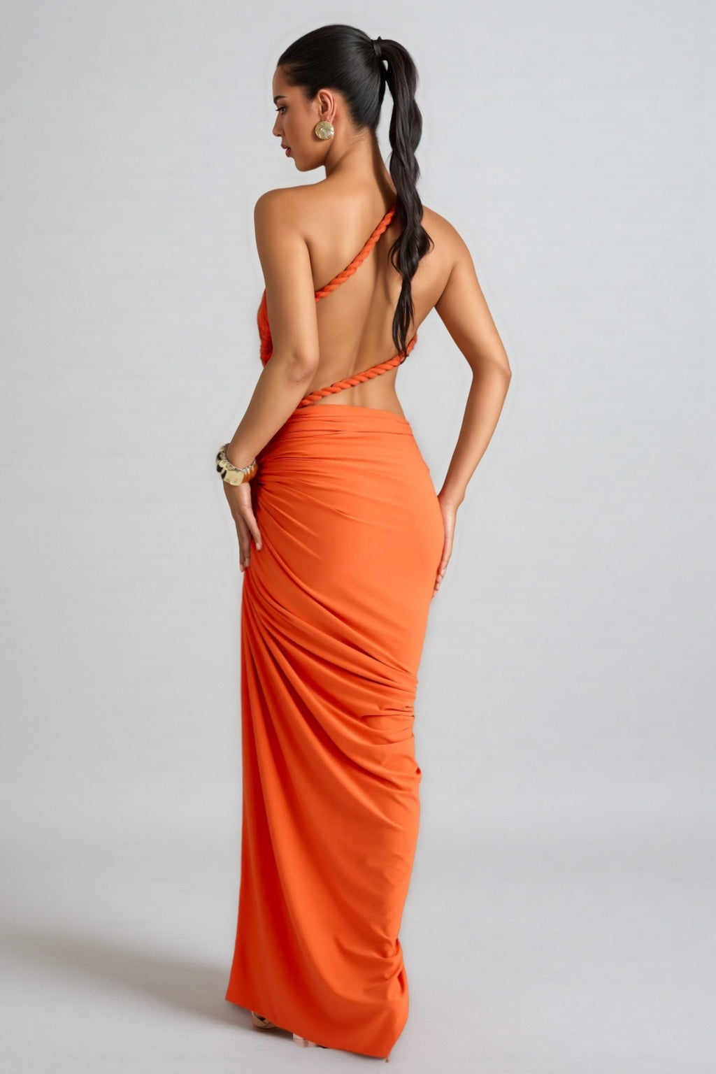 Ierra One Shoulder Cut Out Shirring Maxi Dress
