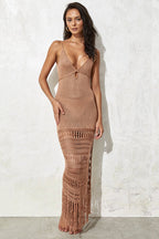 Knit Hollow Tie Fringe Cover Up