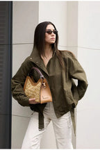 Buckle Belted Bomber Jacket