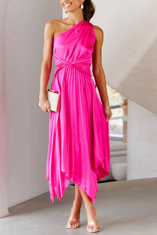 One Shoulder Sleeveless Waisted Swing Dress