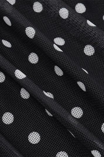 Polka Dot Mesh Ruched Bust Cut Out High Split Spaghetti Strap Maxi Dress