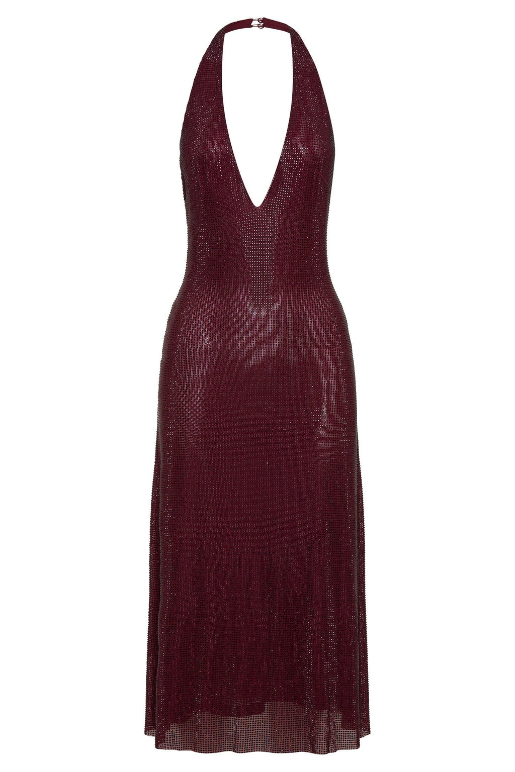 Sequin Halter Neck Deep V-Neck Bodycon Midi Dress