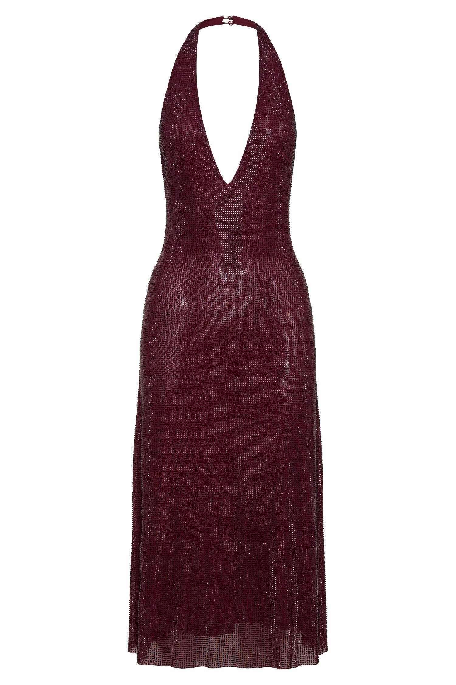 Sequin Halter Neck Deep V-Neck Bodycon Midi Dress