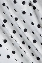 White Cowl Neck Halter Polka Dot Asymmetrical Hem Midi Dress