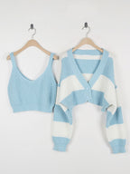 Stripe Splice Short Knit Cardigan