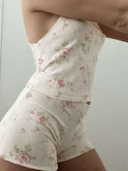 Disty Floral Print Bow Embellished Lounge Set