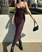 Ditsy Floral Ruched Side Spaghetti Strap Square Neck Bodycon Maxi Dress
