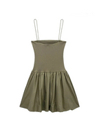 Spaghetti Strap Dropped Waist Pleated Skirt Fit and Flare Mini Dress