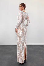 Floral Lace Square Neck Corset Boning Long Sleeve Maxi Dress