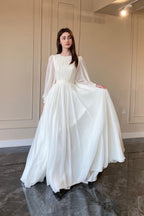 White Lantern Sleeve Pearl Sheer Maxi Dress