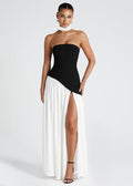 Strapless Asymmetrical Bodice Choker Sash High Slit Maxi Gown