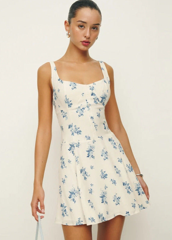 Sweetheart Neck Wide Strap Ditsy Floral Fit and Flare Mini Dress
