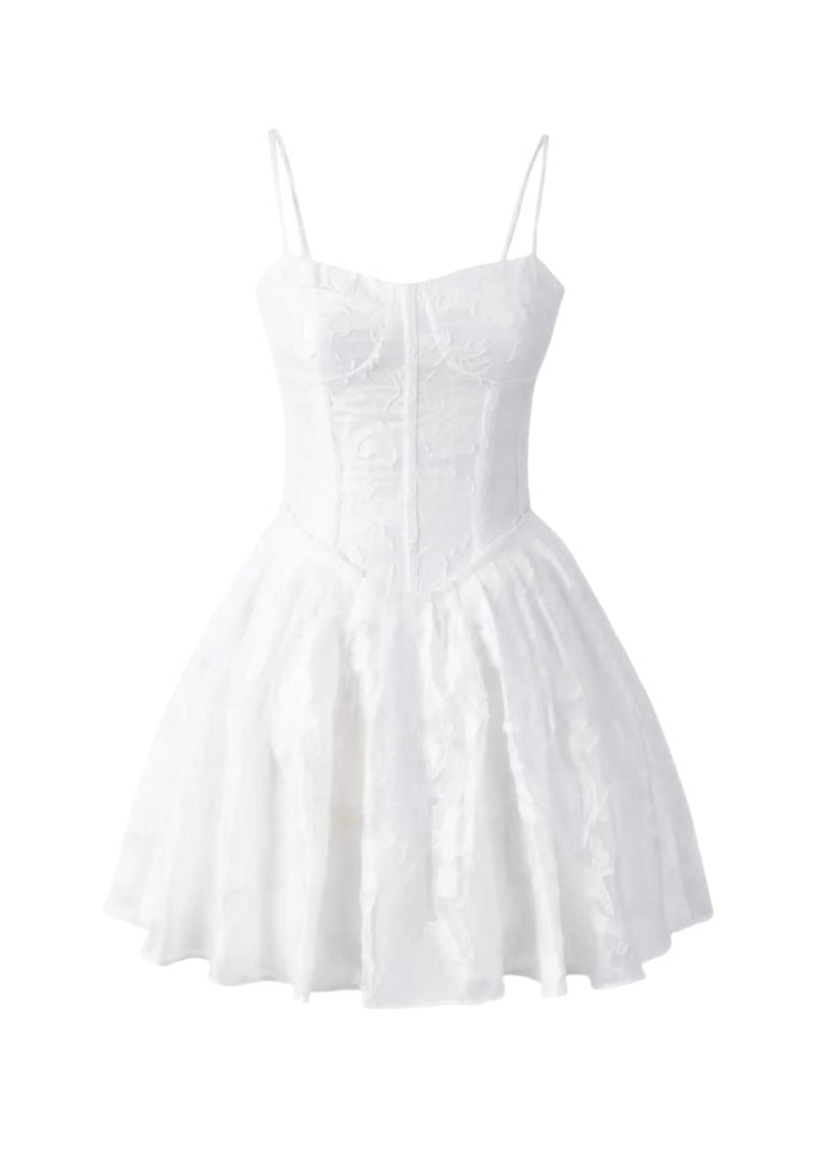 Sweetheart Spaghetti Strap Corset Jacquard Bubble Hem Mini Dress