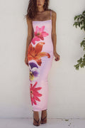 Spaghetti Strap Square Neck Oversized Floral Print Bodycon Maxi Dress