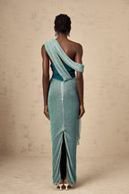 Delphine ribbon-design corset maxi dress in Green