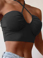 Solid Color Cutout Halter Tie Up Bandeau Top