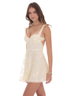 Sequin Embroidered A-Line Dress in Cream