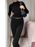 Solid Slim Long Sleeve Tee & Flare Leg Pants Set