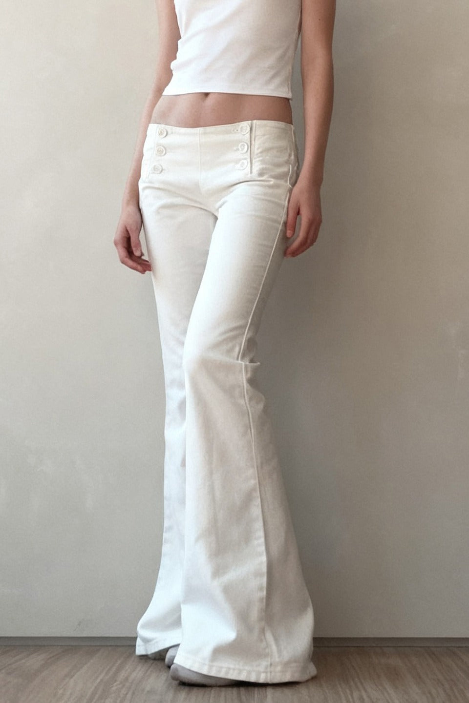 White Stretch Low Rise Bootcut Casual Jeans