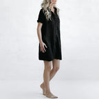 Casual lapel pocket solid color loose cotton and linen dress